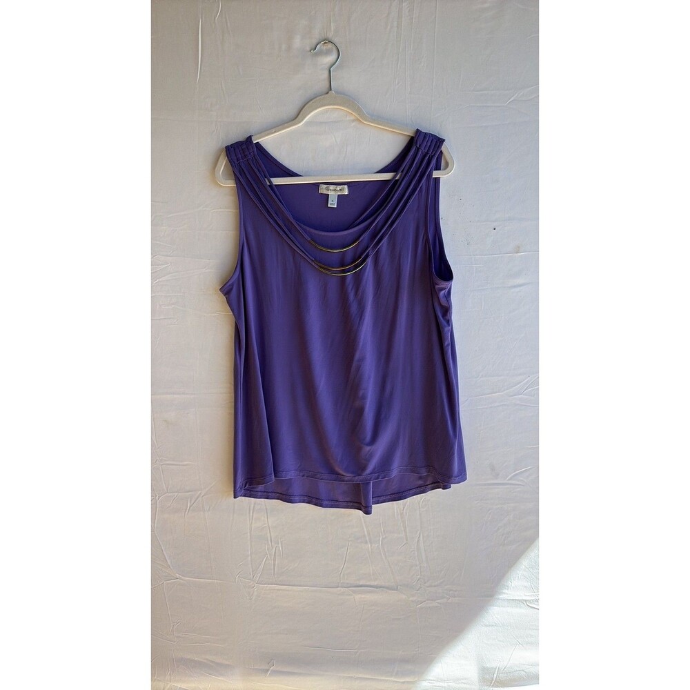Dressbarn Women's Purple Sleeveless Blouse with Gold Necklace Detail